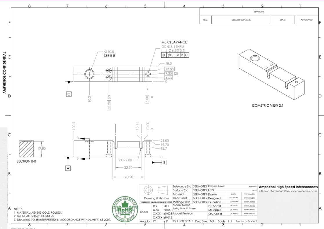 Spring Plate Fixture Bottom drawing with GD&T