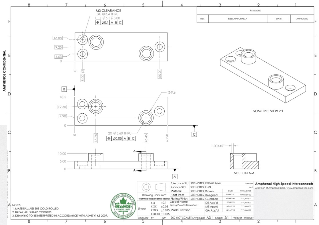 Spring Plate Fixture Top drawing with GD&T