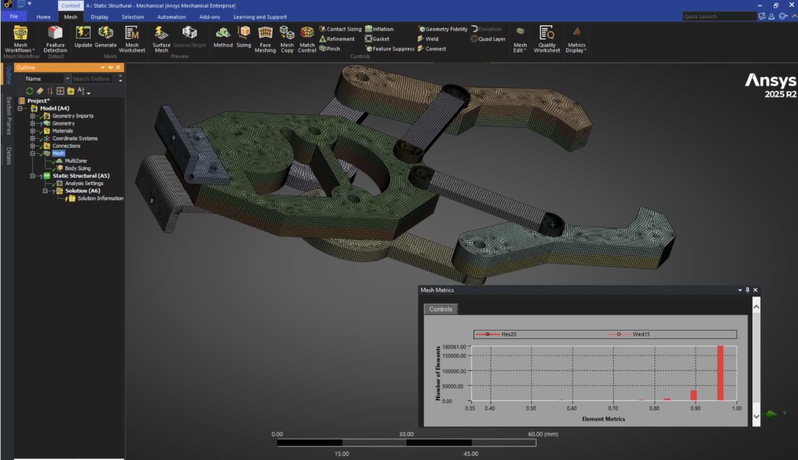 Optimized FEA mesh with high element quality