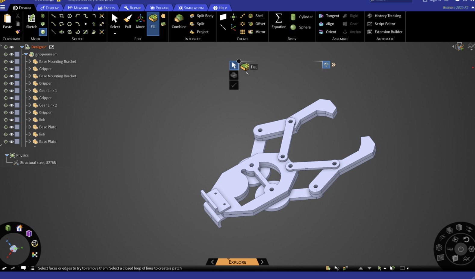 Simplified CAD geometry for FEA